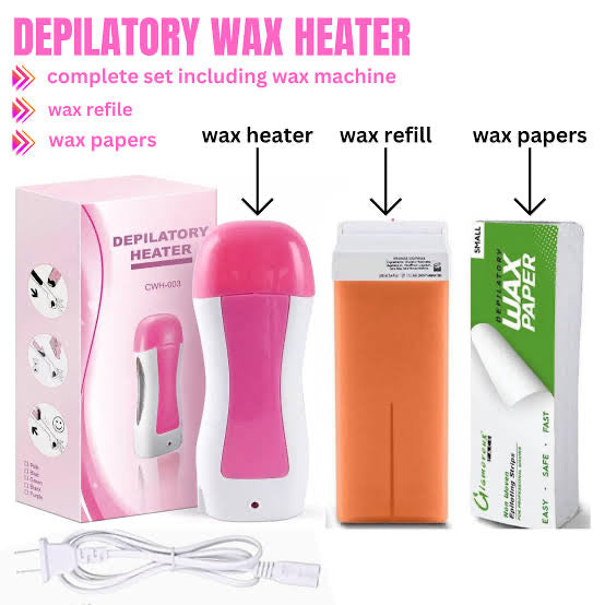 Depilatory wax heater with wax strips