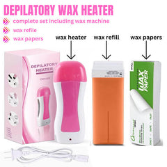 Depilatory wax heater with wax strips