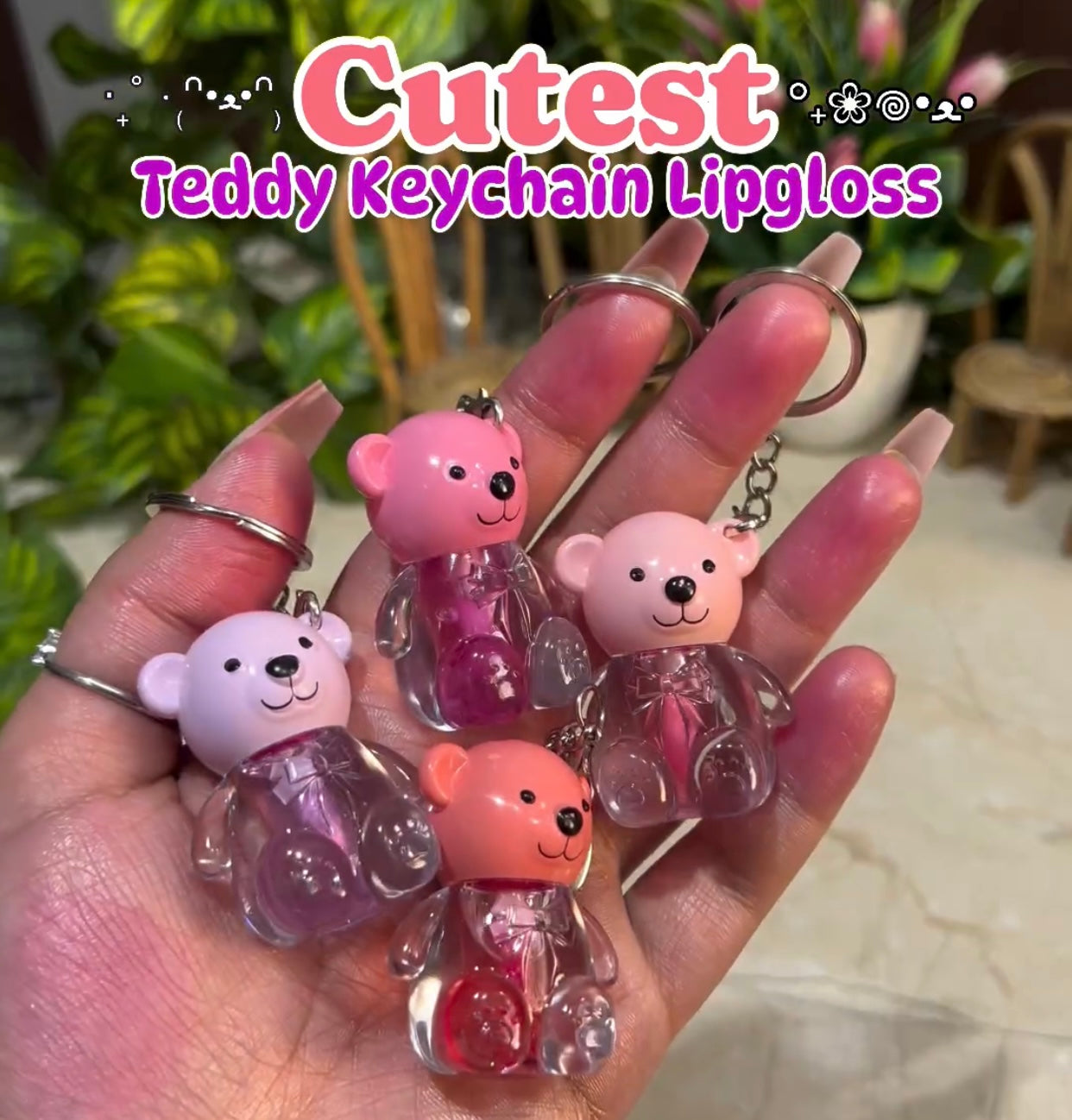 Cute teddy bear keychain tinted lipgloss